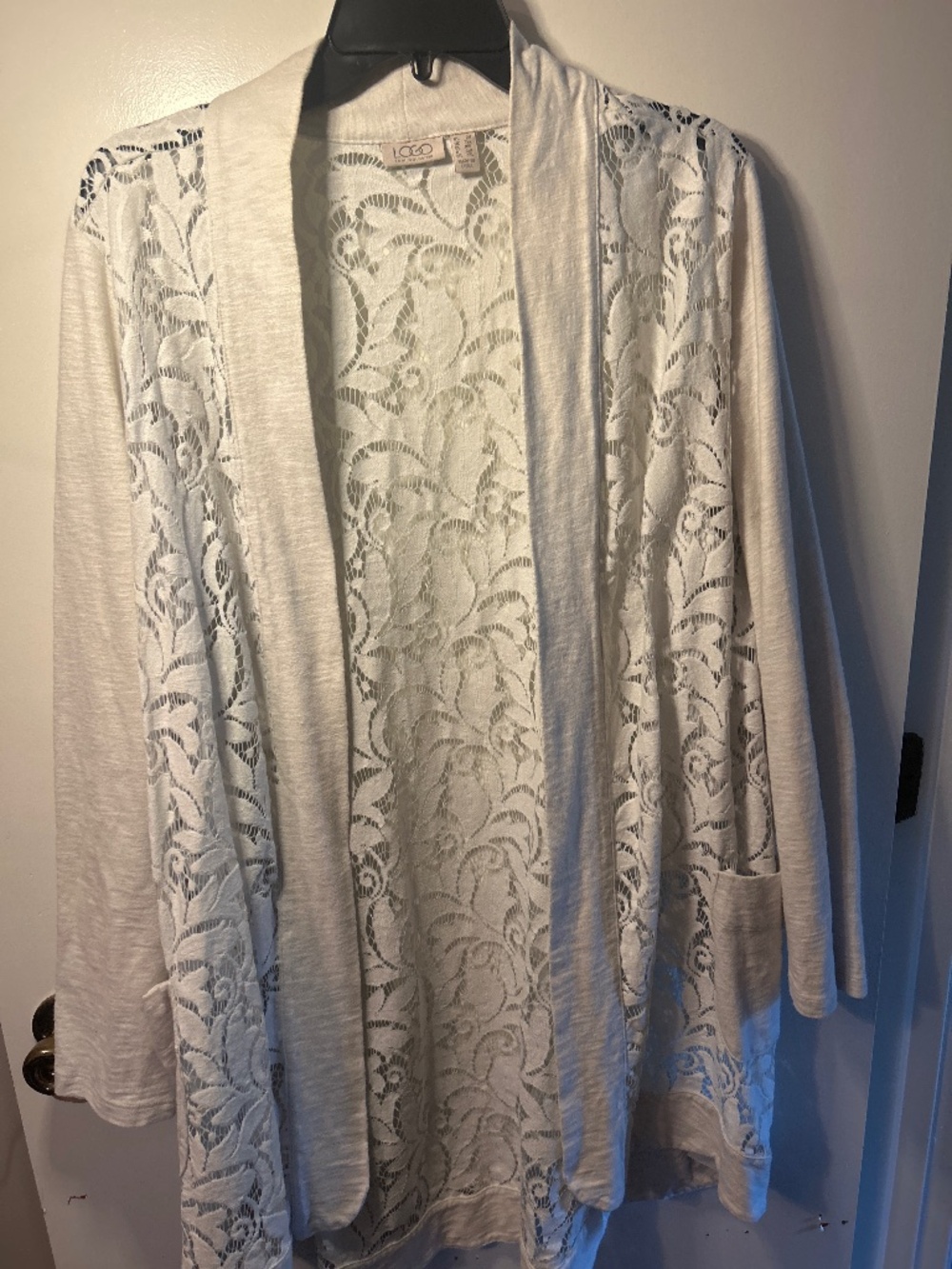 LOGO Lori Goldstein, 2X, lace with front pockets, white